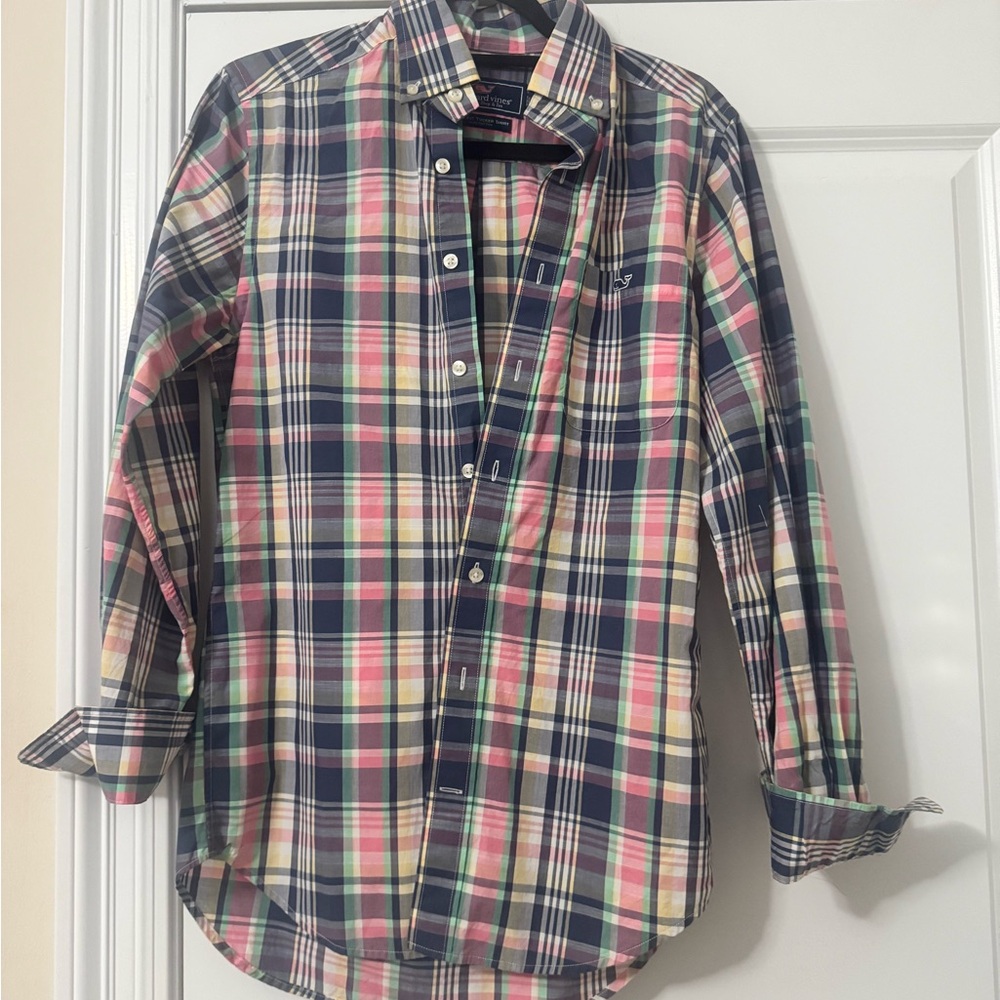 Vineyard Vines Pink and Blue Plaid Button-Down Shirt